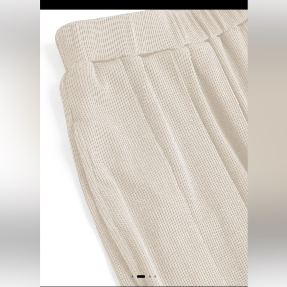 Cream Ribbed Wide-Leg Pants - Picture 2 of 4